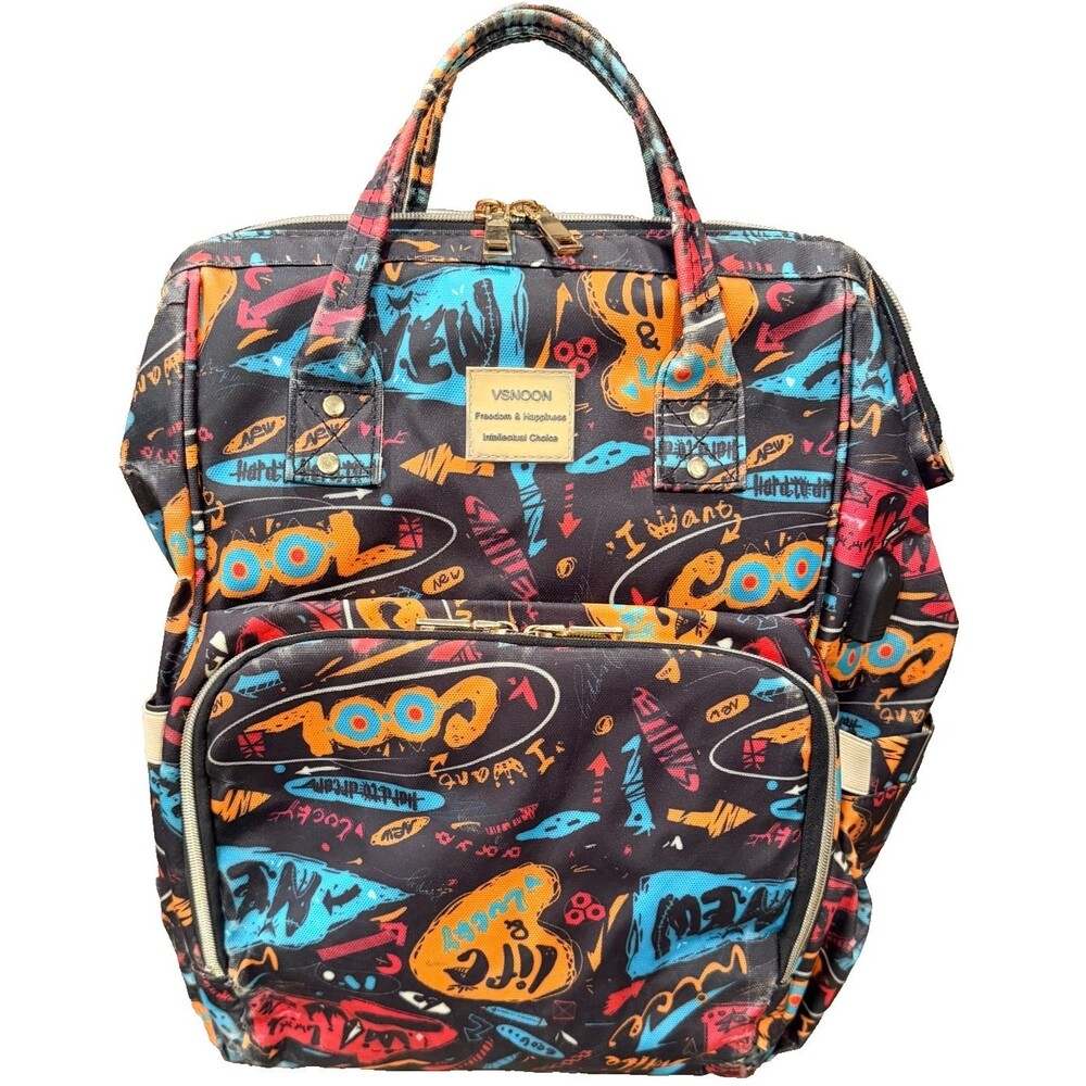 VSNOON Multicolor Graffiti Backpack Women's RFID Inner Pockets Top Handle Zip